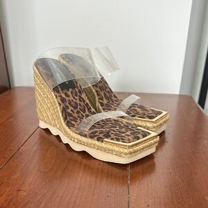 Good American Leopard Wedges with Clear Straps